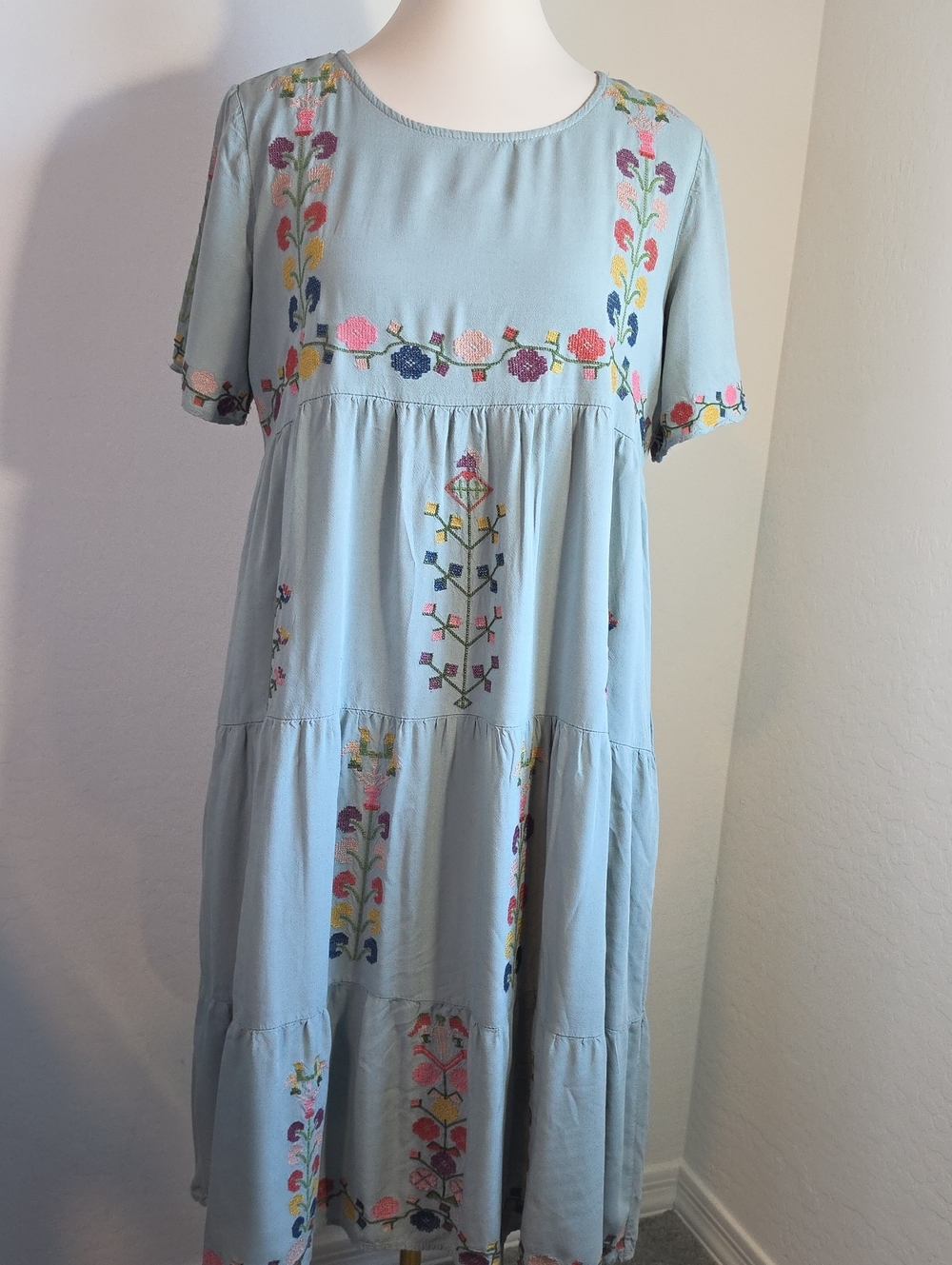 Orange Creek Women's Cottagecore Boho Midi Embroidered Full Dress Size Med.